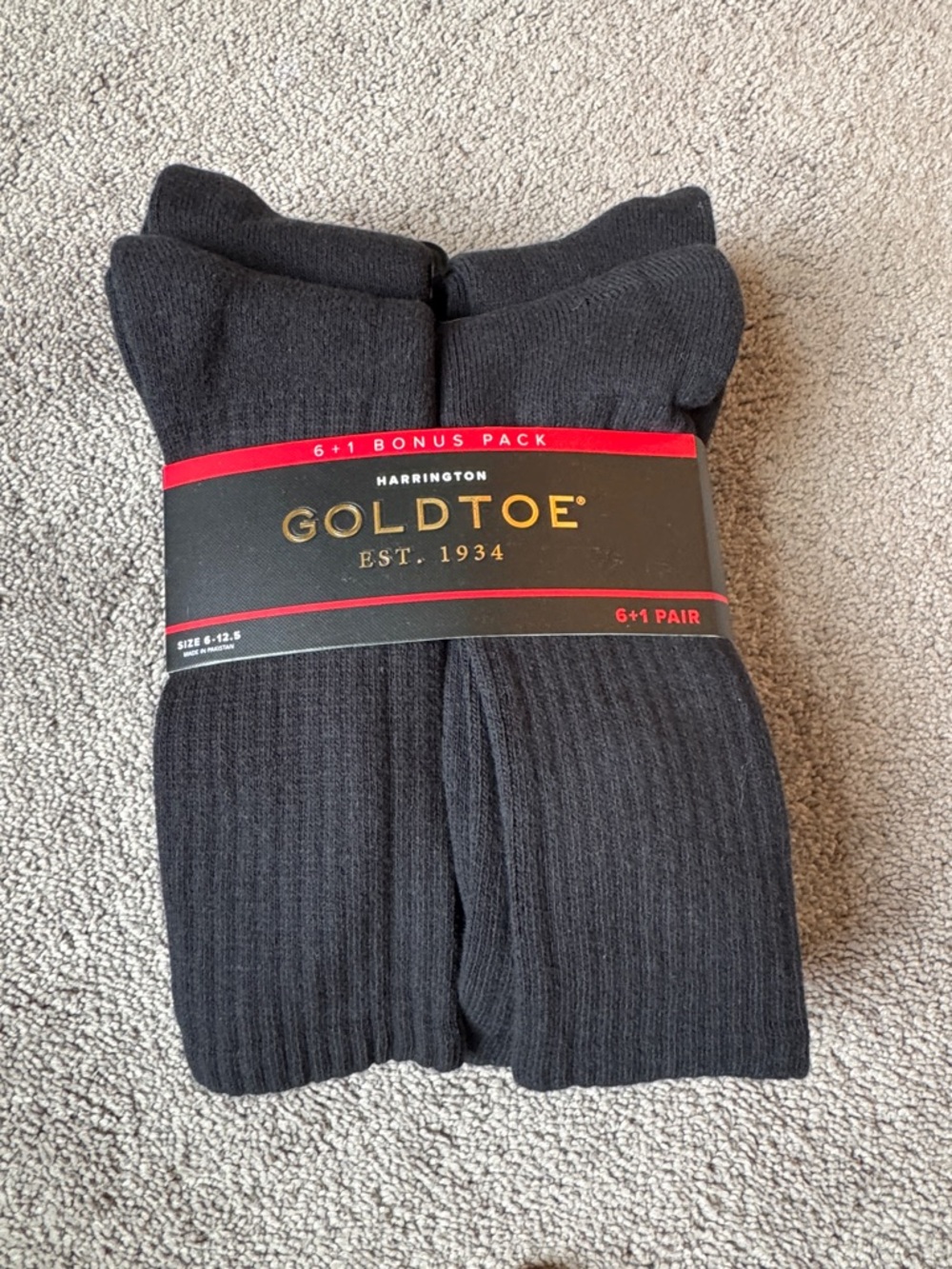 Gold Toe Crew Socks 7 Pack SIZE 6-12.5 Black Ribbed NWT